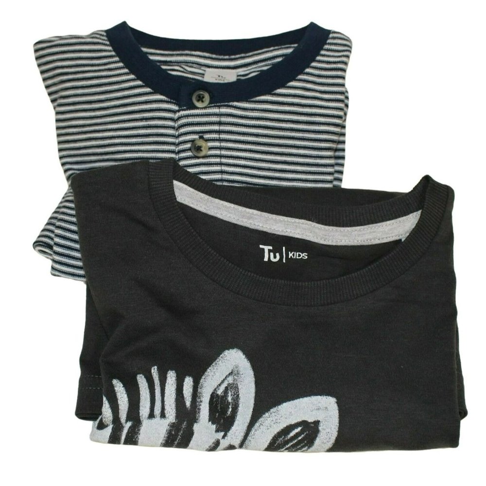 2 TU Kids Long Sleeve T-Shirts Navy Striped and Bl